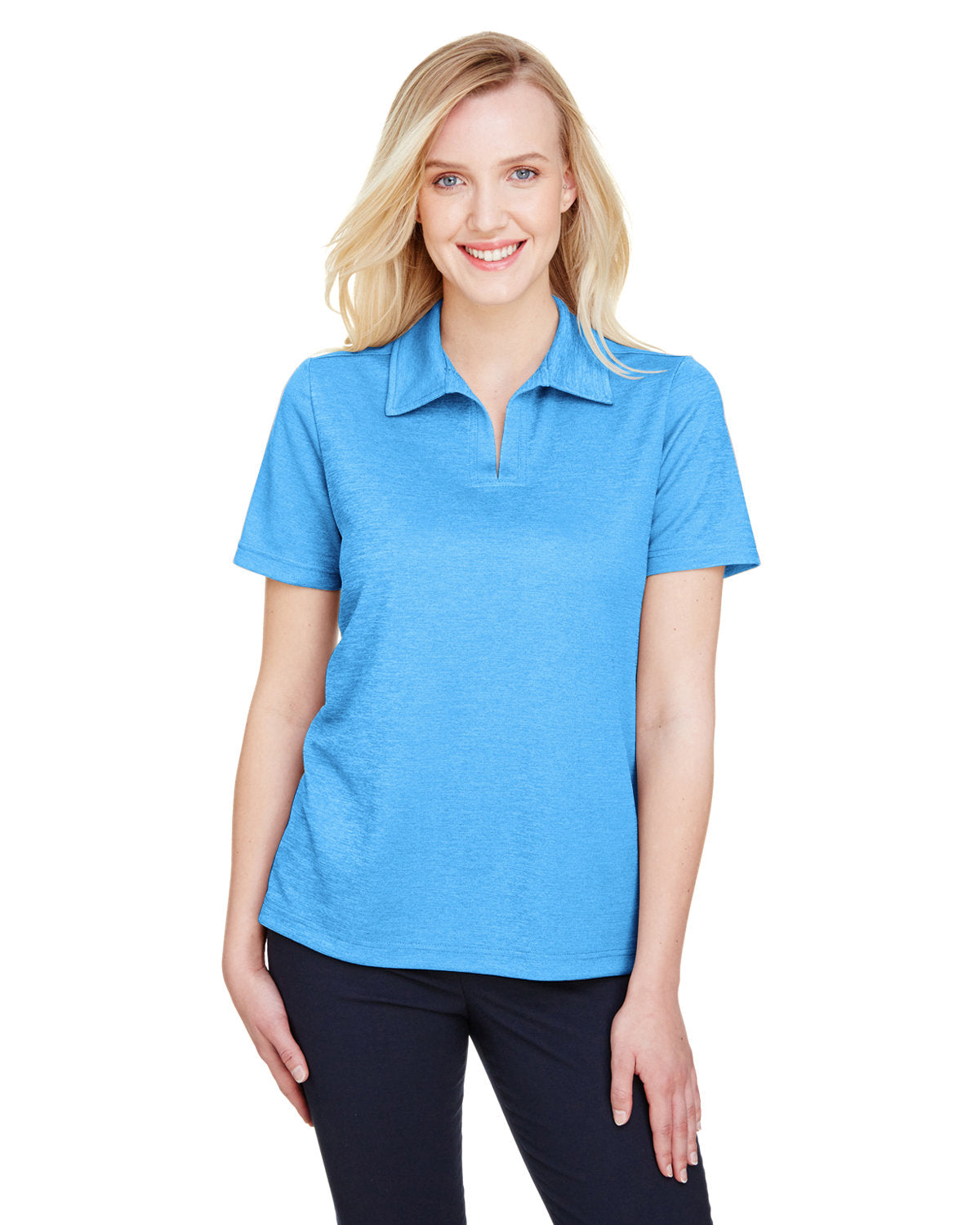 Devon & Jones CrownLux Performance® Ladies' Address Melange Polo - Ocean Blue Hthr
