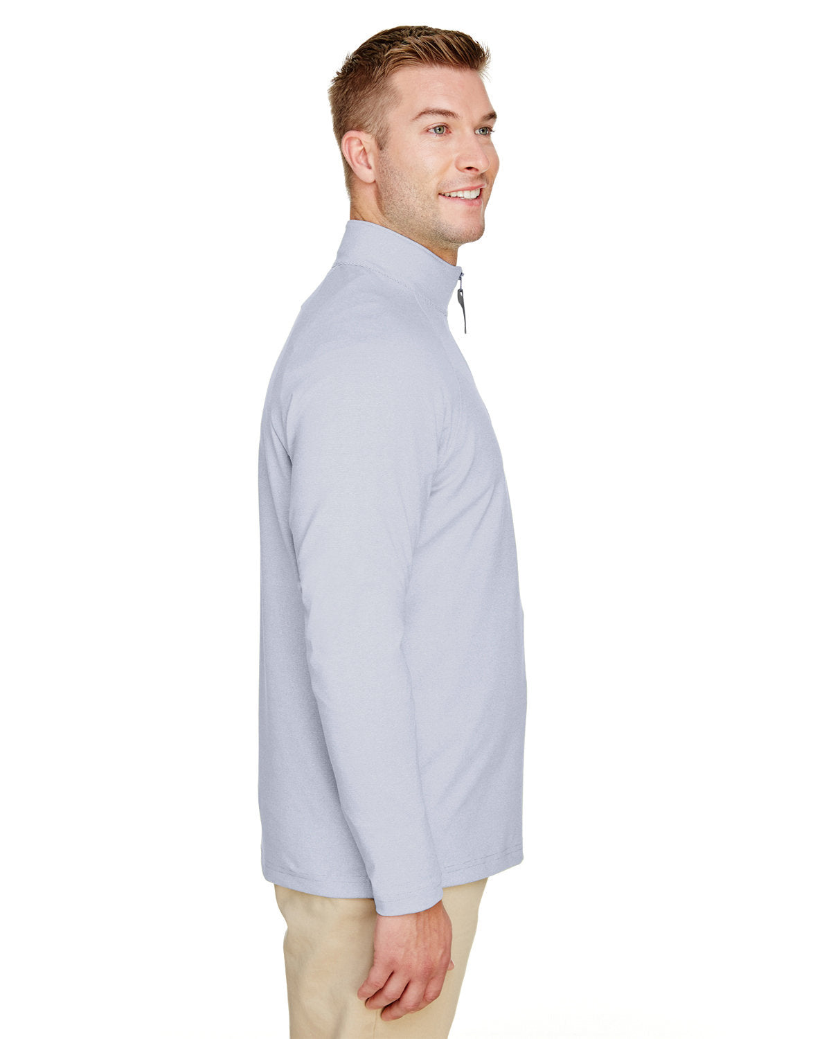 Devon & Jones CrownLux Performance® Men's Clubhouse Micro-Stripe Quarter-Zip - Side
