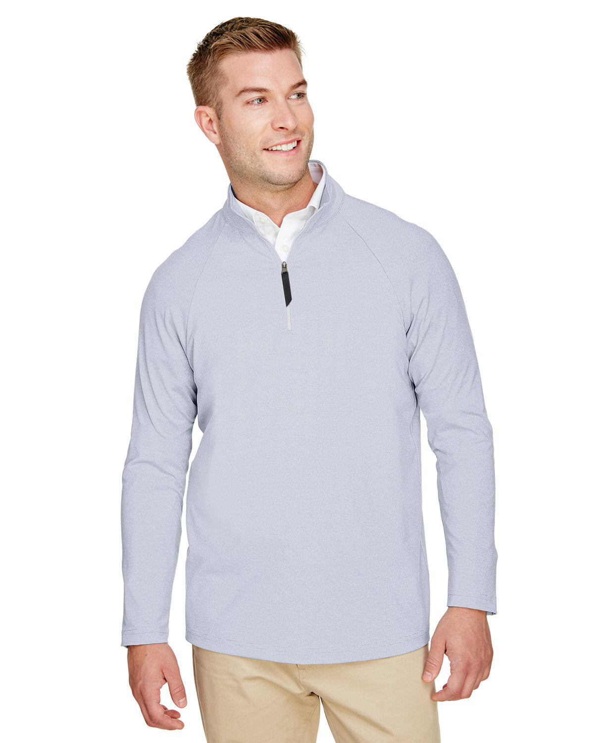 Devon & Jones CrownLux Performance® Men's Clubhouse Micro-Stripe Quarter-Zip - Navy