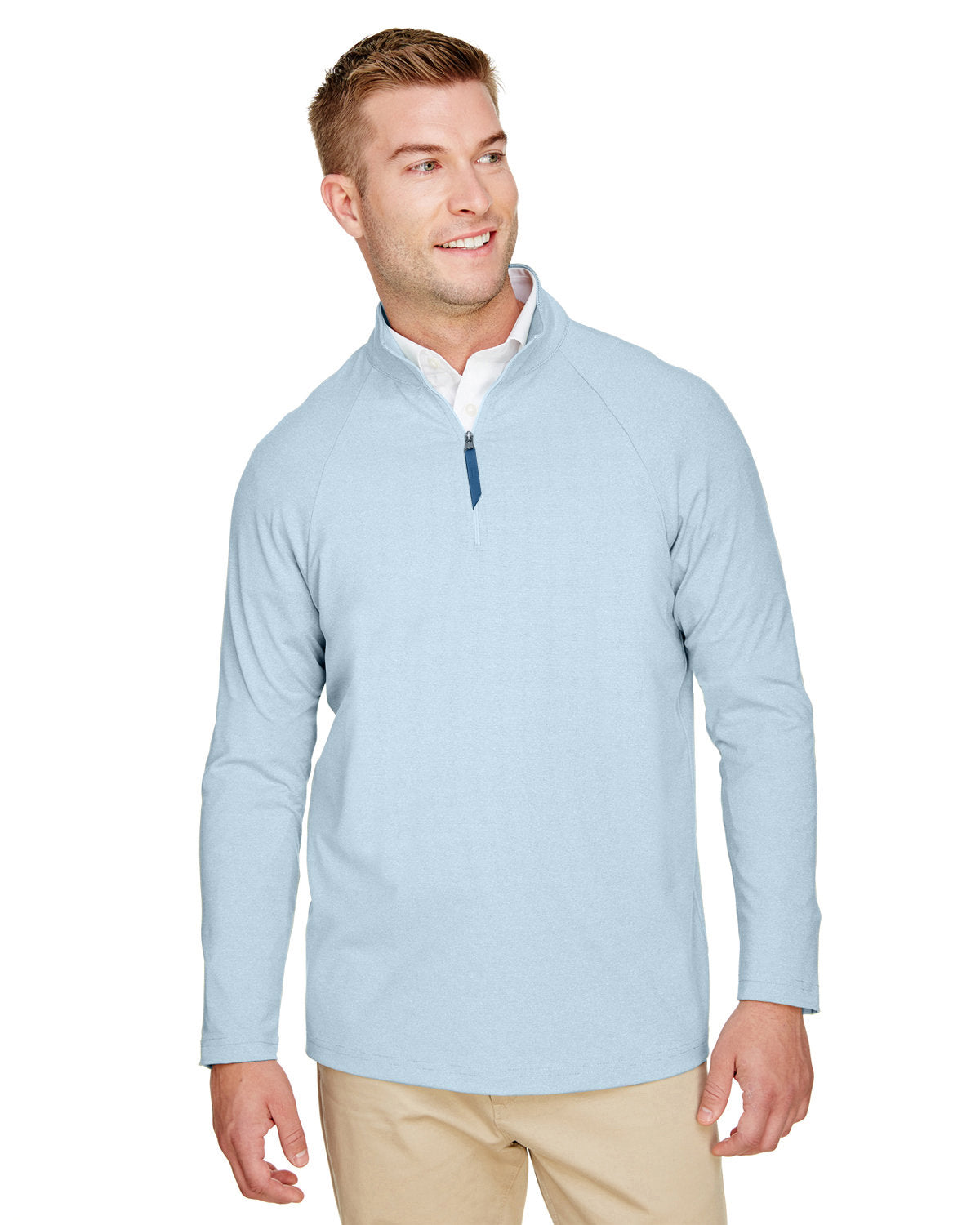 Devon & Jones CrownLux Performance® Men's Clubhouse Micro-Stripe Quarter-Zip - Ocean Blue