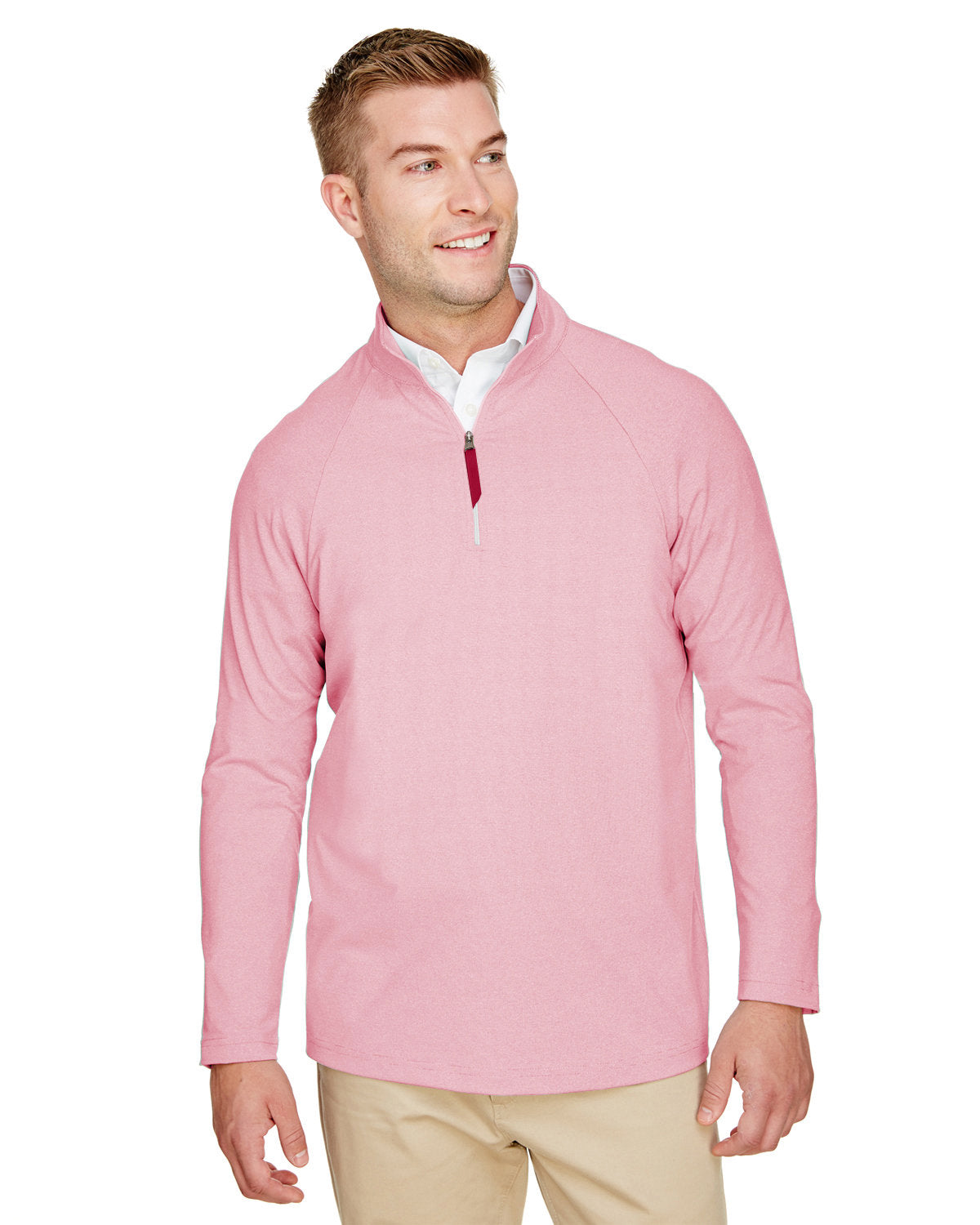 Devon & Jones CrownLux Performance® Men's Clubhouse Micro-Stripe Quarter-Zip - Red