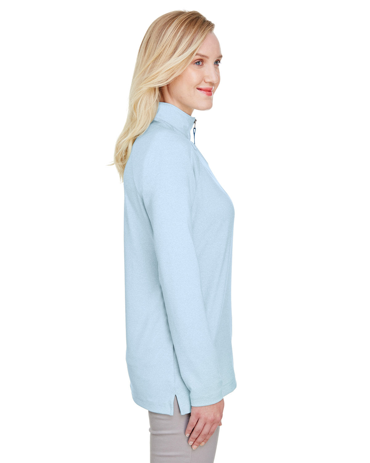 Devon & Jones CrownLux Performance® Ladies' Clubhouse Micro-Stripe Quarter-Zip - Side