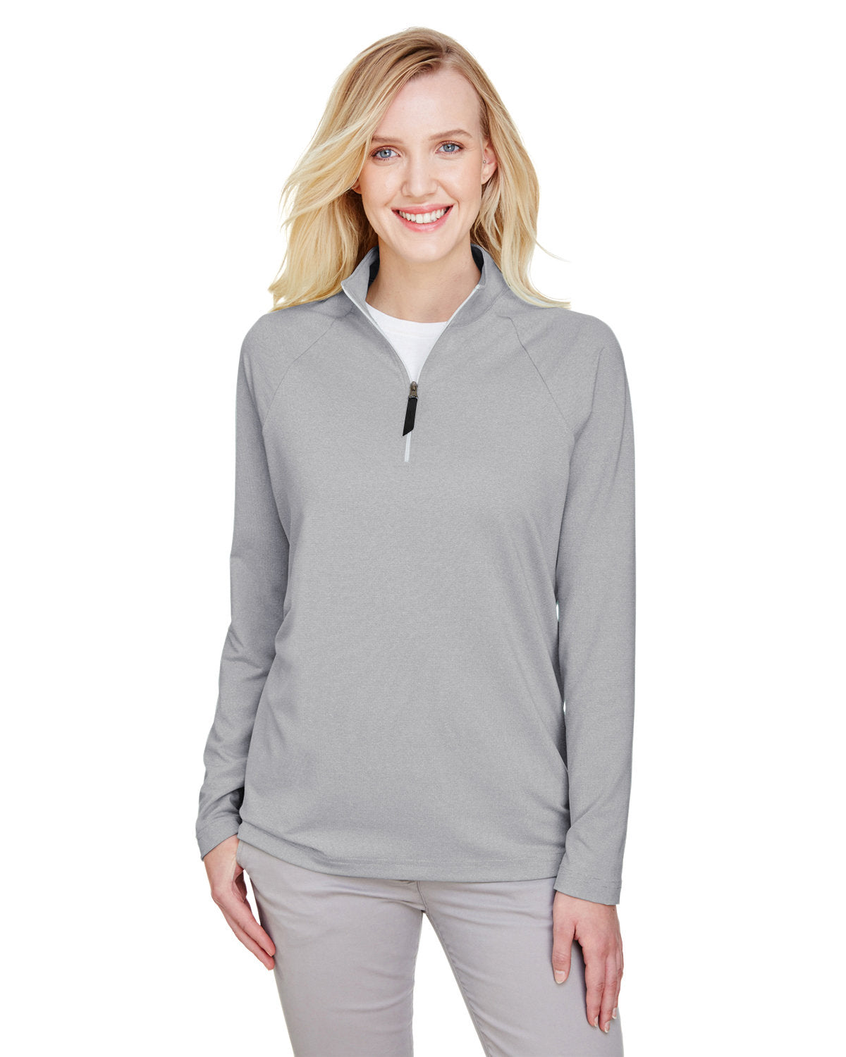 Devon & Jones CrownLux Performance® Ladies' Clubhouse Micro-Stripe Quarter-Zip - Black