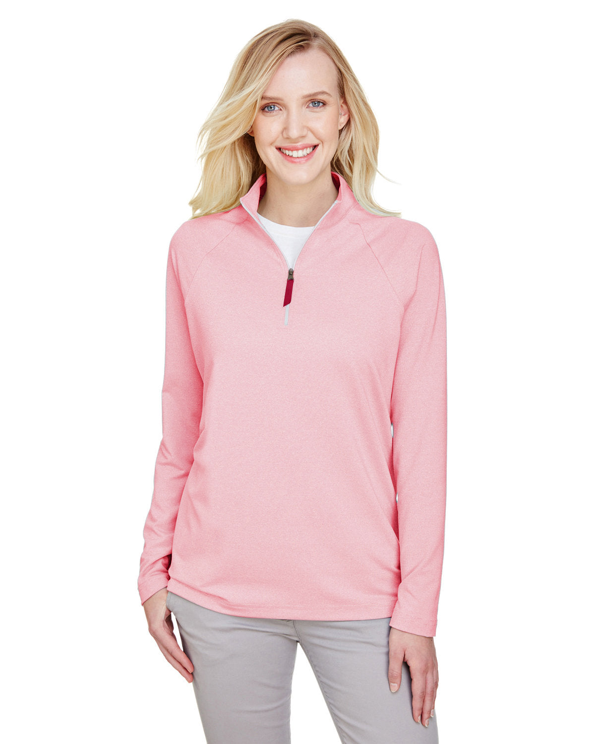 Devon & Jones CrownLux Performance® Ladies' Clubhouse Micro-Stripe Quarter-Zip - Red