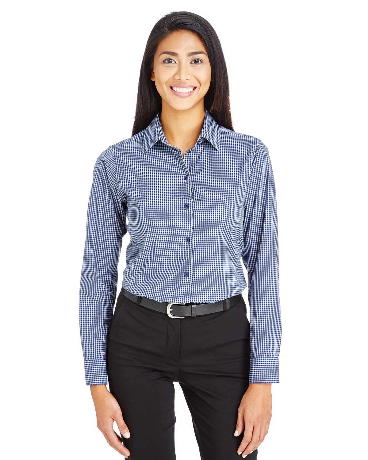 Devon & Jones CrownLux Performance® Ladies' Tonal Mini Check Woven Shirt - Front