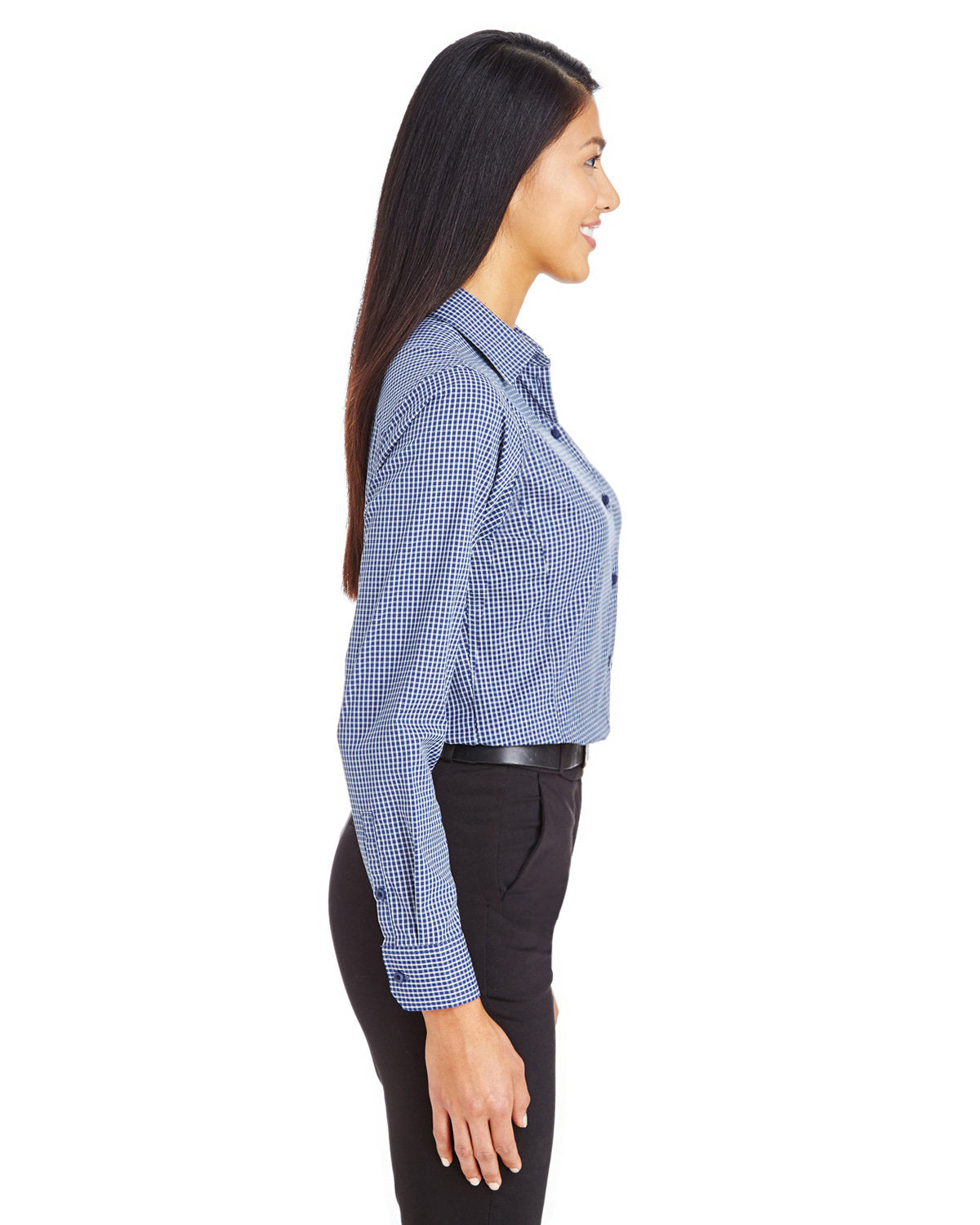 Devon & Jones CrownLux Performance® Ladies' Tonal Mini Check Woven Shirt - Side
