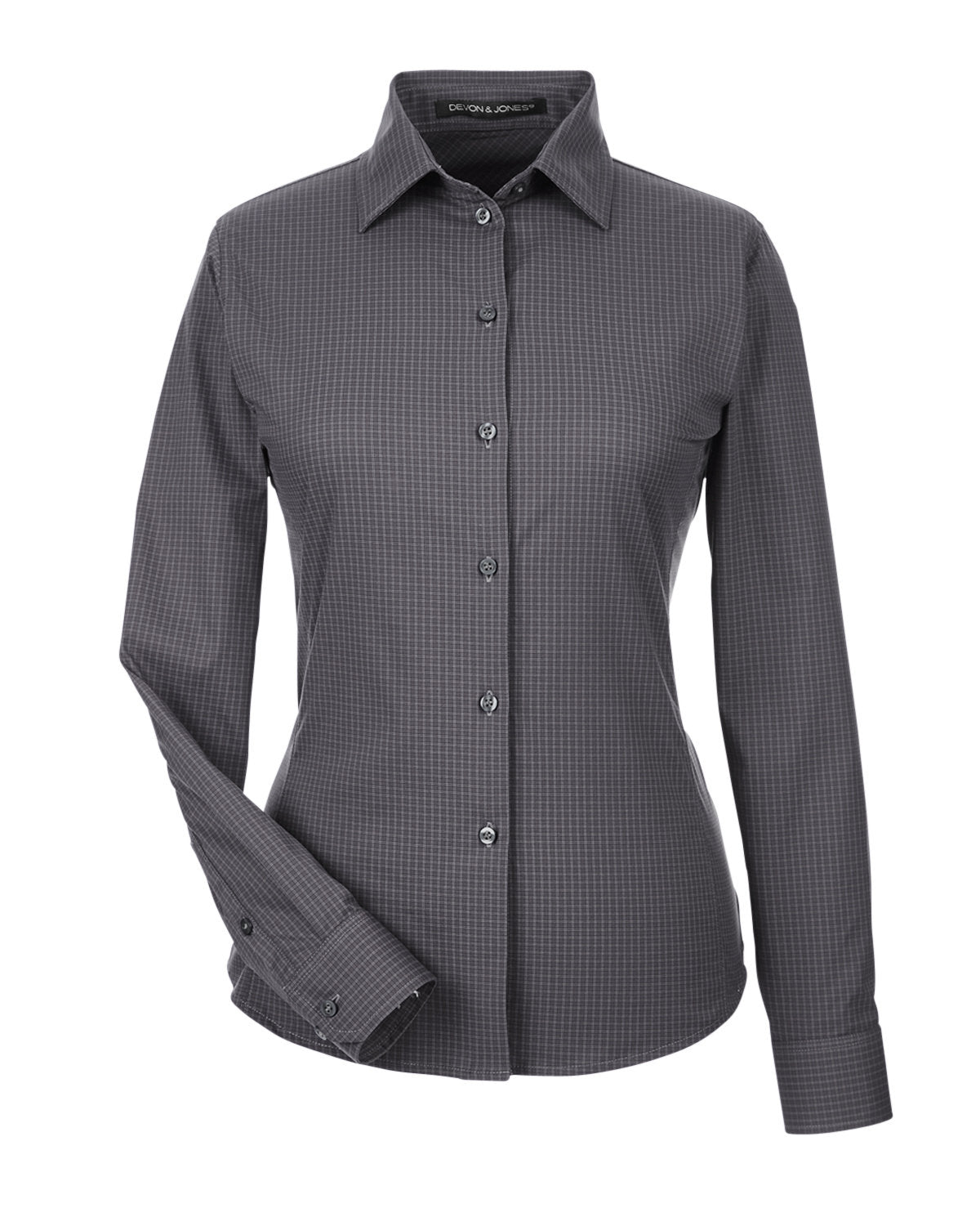 Devon & Jones CrownLux Performance® Ladies' Tonal Mini Check Woven Shirt - Carbon