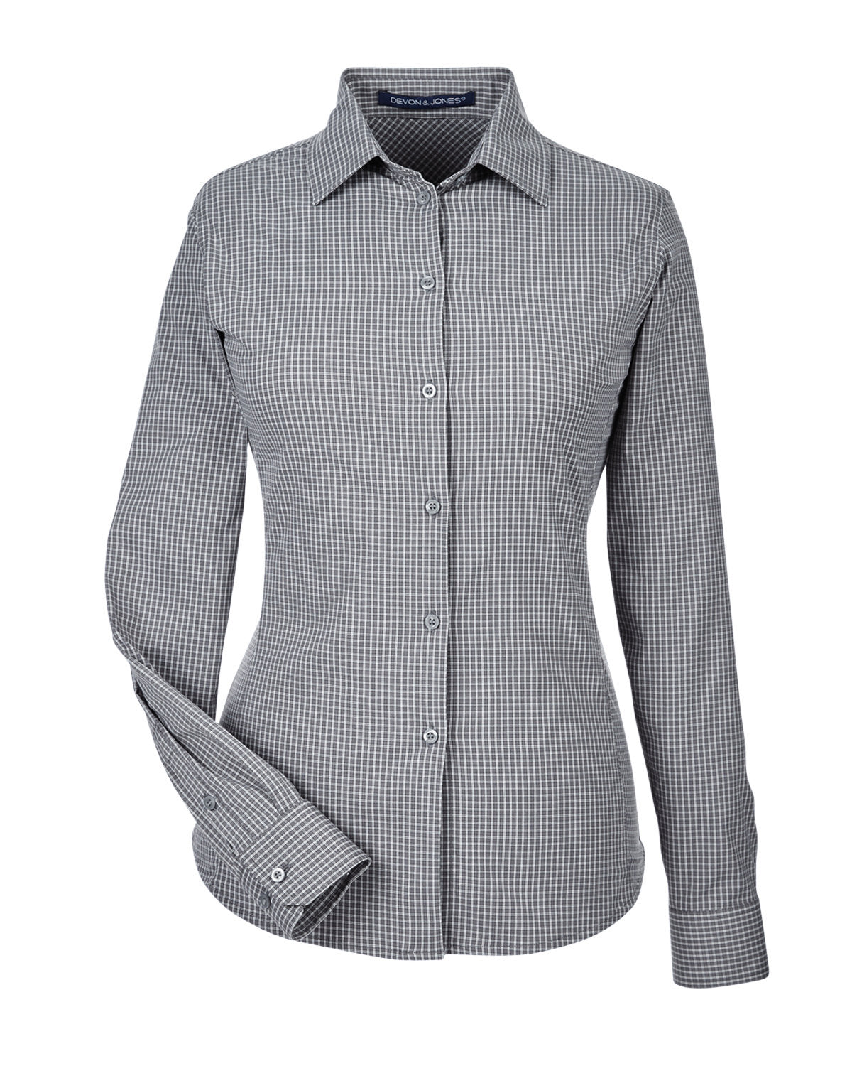 Devon & Jones CrownLux Performance® Ladies' Tonal Mini Check Woven Shirt - Graphite