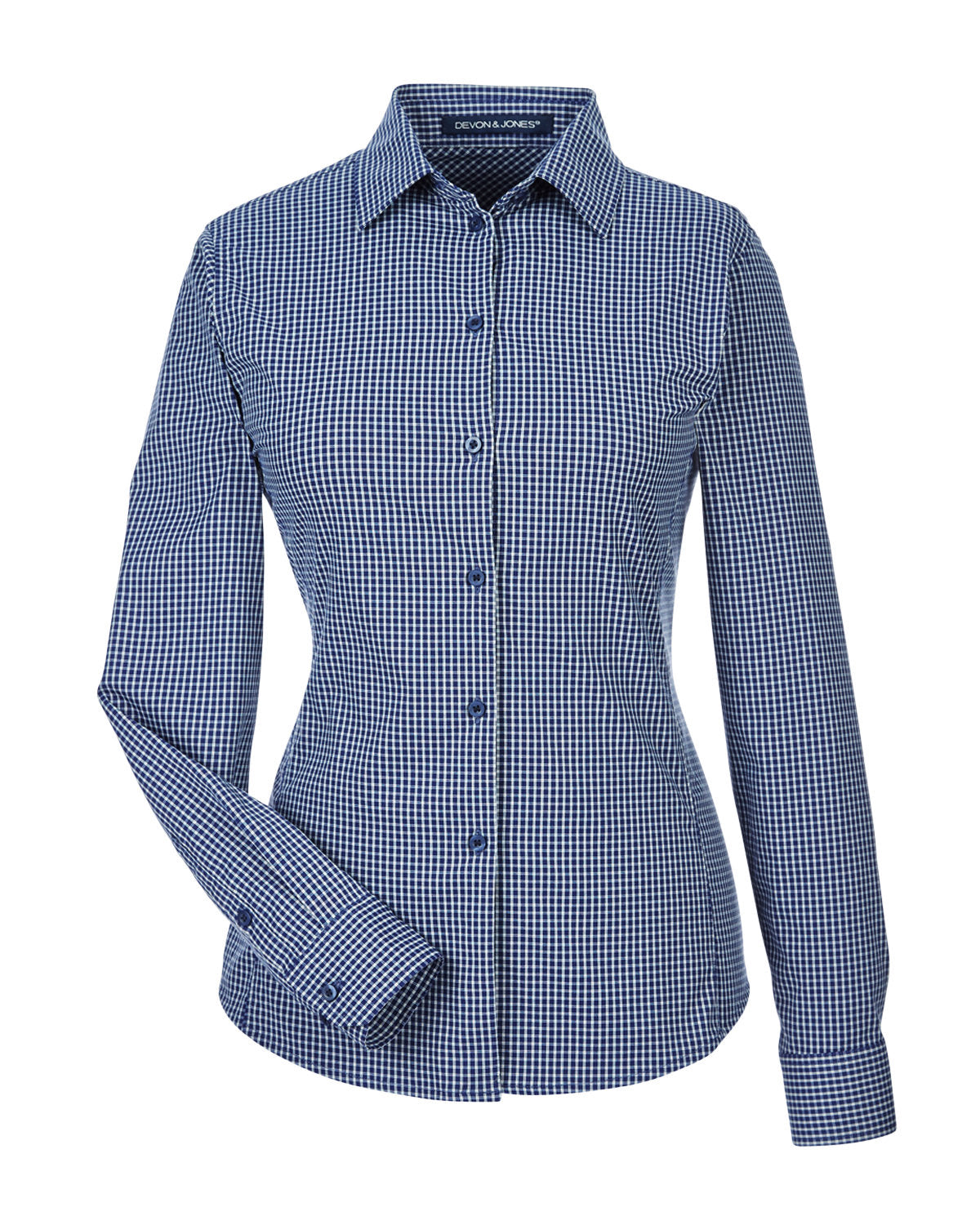 Devon & Jones CrownLux Performance® Ladies' Tonal Mini Check Woven Shirt - Navy