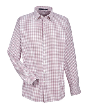 Devon & Jones CrownLux Performance® Men's Micro Windowpane Woven Shirt - Burgundy/White