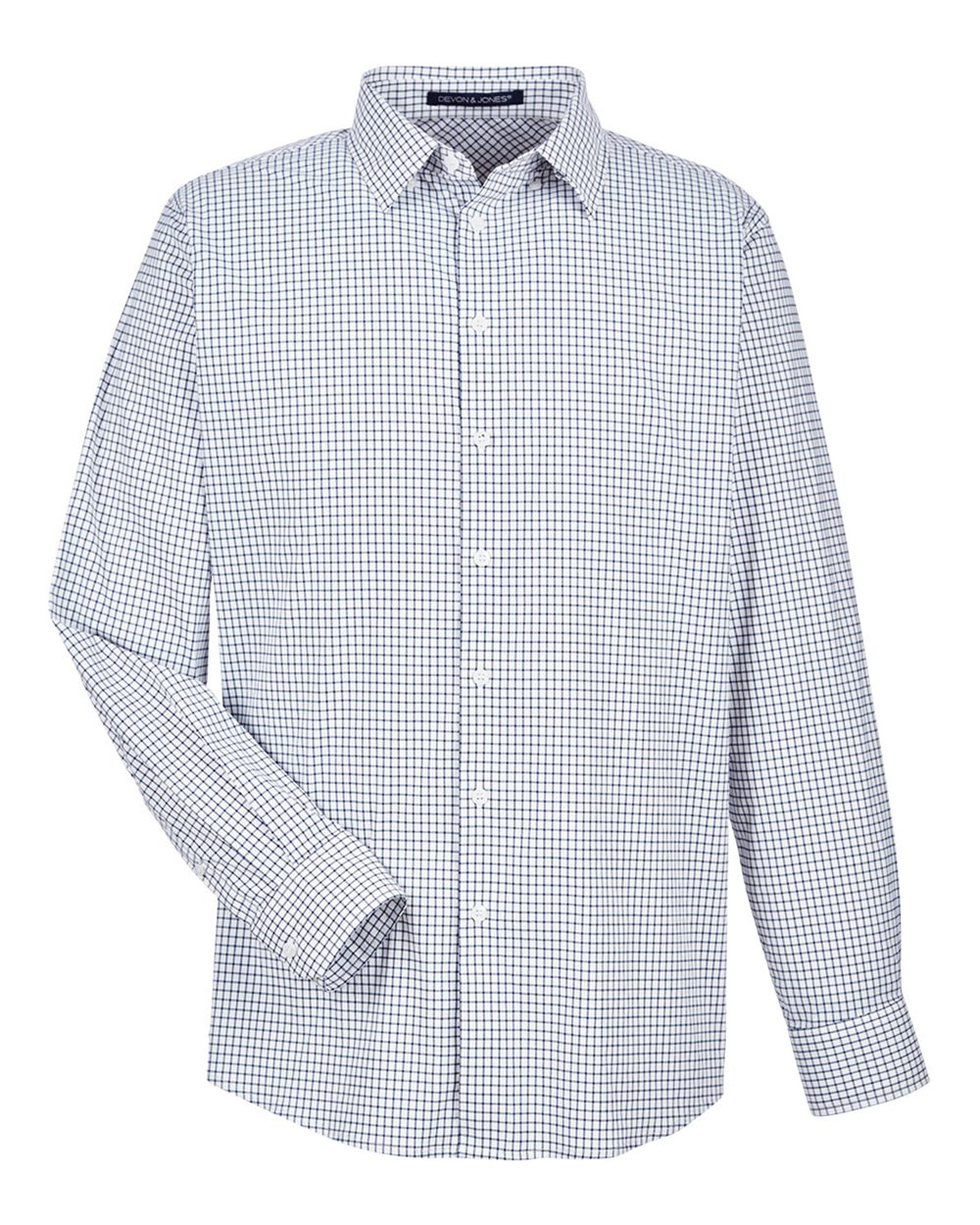 Devon & Jones CrownLux Performance® Men's Micro Windowpane Woven Shirt - Navy/ White