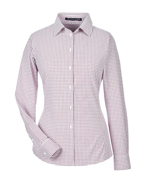 Devon & Jones CrownLux Performance® Ladies' Micro Windowpane Woven Shirt - Burgundy/White