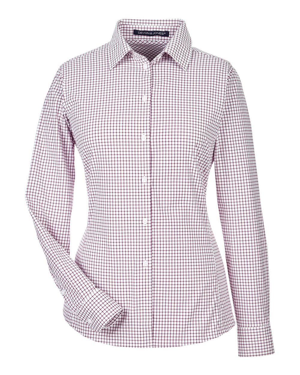 Devon & Jones CrownLux Performance® Ladies' Micro Windowpane Woven Shirt - Burgundy/ White