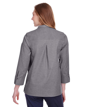 Devon & Jones Ladies' Crown Collection® Stretch Pinpoint Chambray Three-Quarter Sleeve Blouse - Back