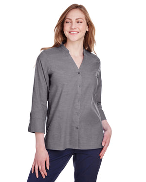 Devon & Jones Ladies' Crown Collection® Stretch Pinpoint Chambray Three-Quarter Sleeve Blouse - Front