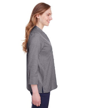 Devon & Jones Ladies' Crown Collection® Stretch Pinpoint Chambray Three-Quarter Sleeve Blouse - Side