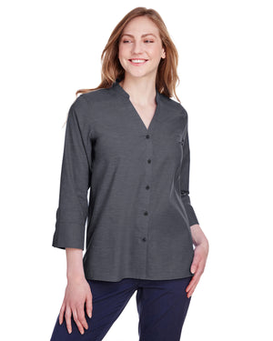 Devon & Jones Ladies' Crown Collection® Stretch Pinpoint Chambray Three-Quarter Sleeve Blouse - Black