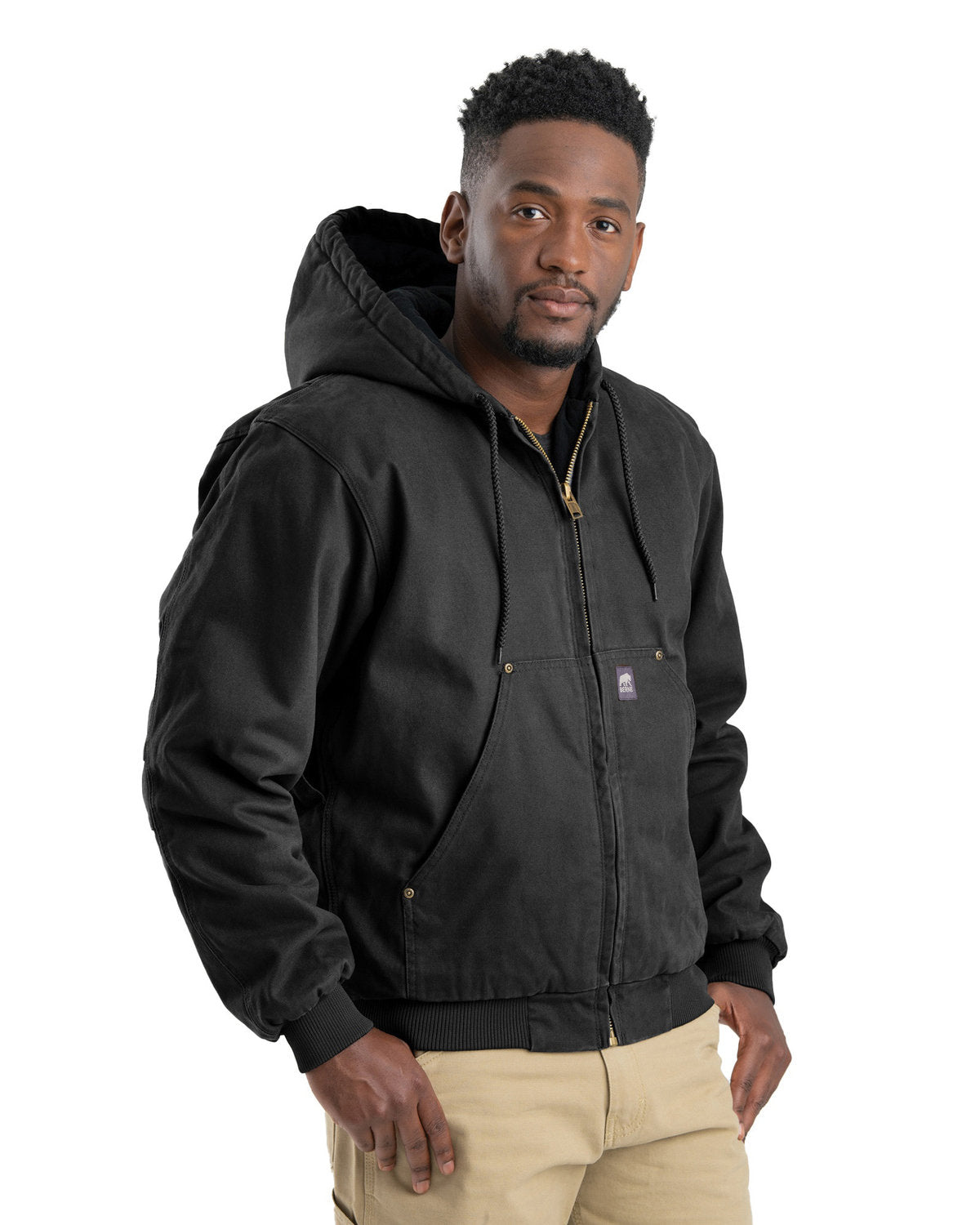 Berne Men's Highland Washed Cotton Duck Hooded Jacket - Black