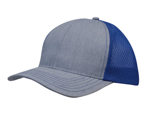 Light Brushed Poly Cotton Marle With Honeycomb Mesh - Grey/Royal
