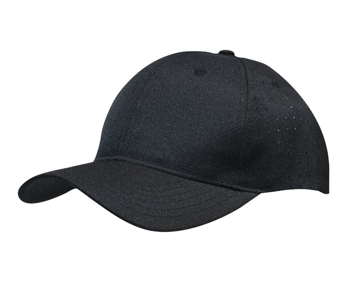 6 Panel Breathable Poly Twill With Circle Perforations - Black