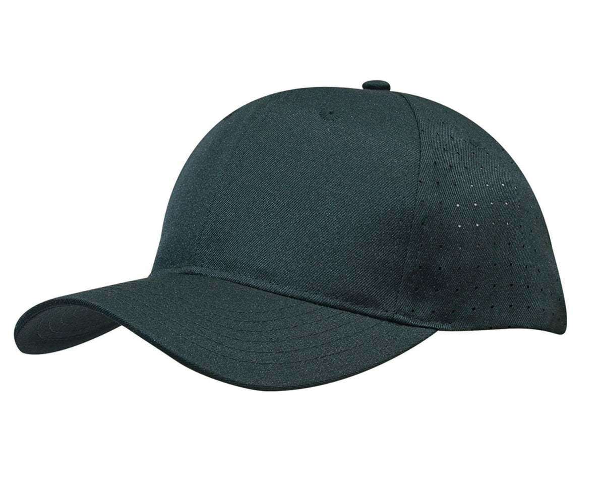 6 Panel Breathable Poly Twill With Circle Perforations - Bottle Green