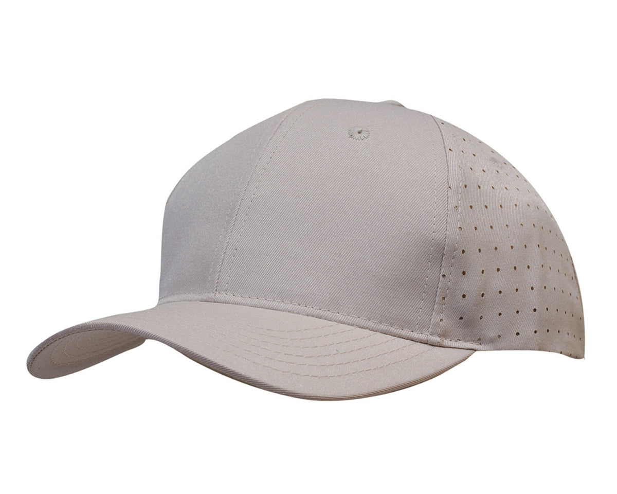 6 Panel Breathable Poly Twill With Circle Perforations - Stone Gray
