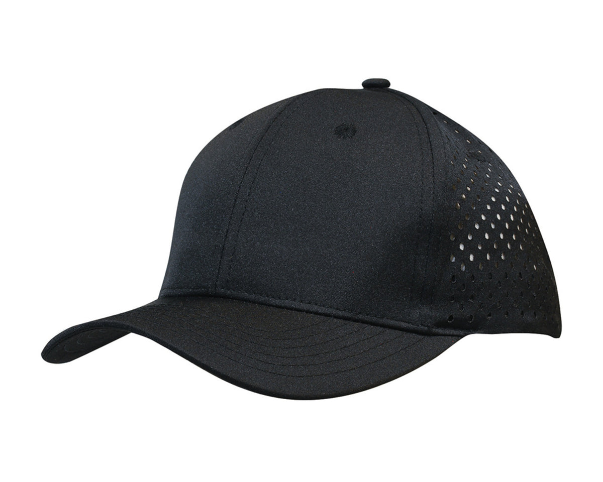 6 Panel Premium Pioneer Sports Twill With Tear Drop Perforations - Black