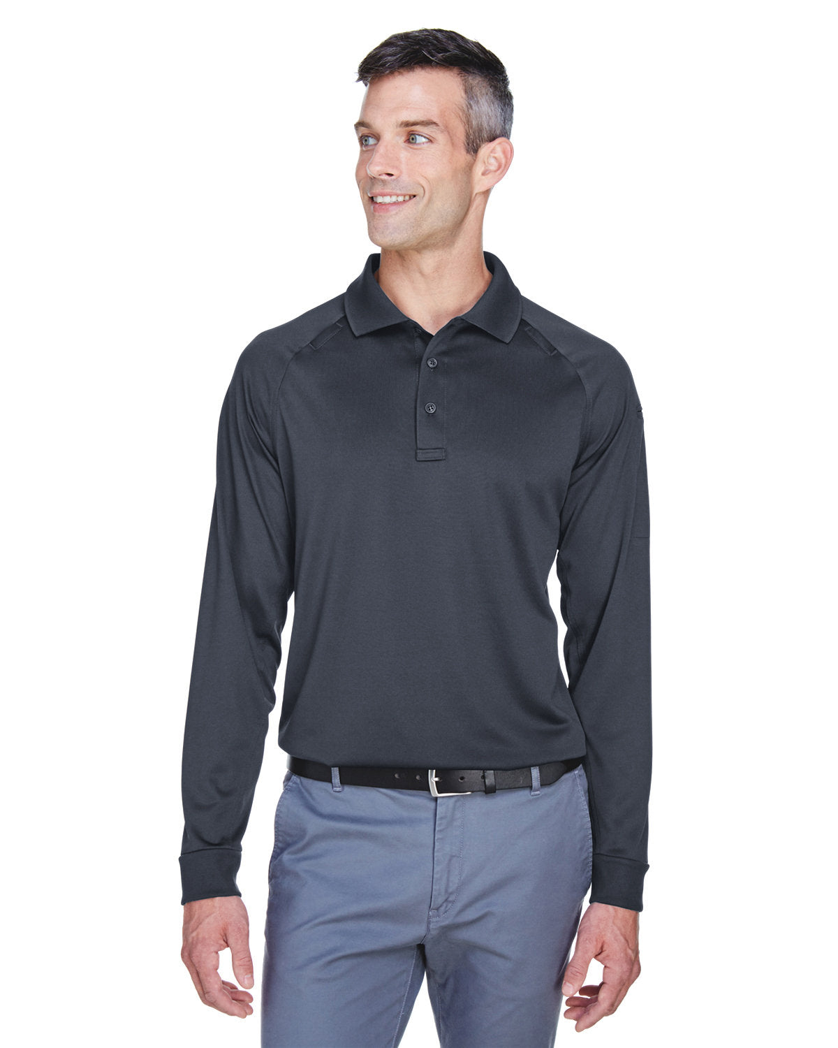 Harriton Men's Advantage Snag Protection Plus Long-Sleeve Tactical Polo - Dark Charcoal