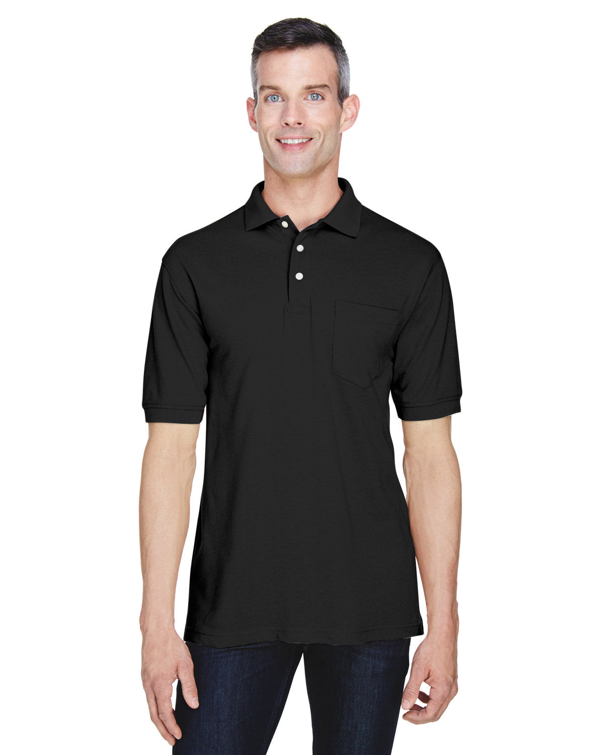 Harriton Men's Easy Blend™ Polo with Pocket - Black