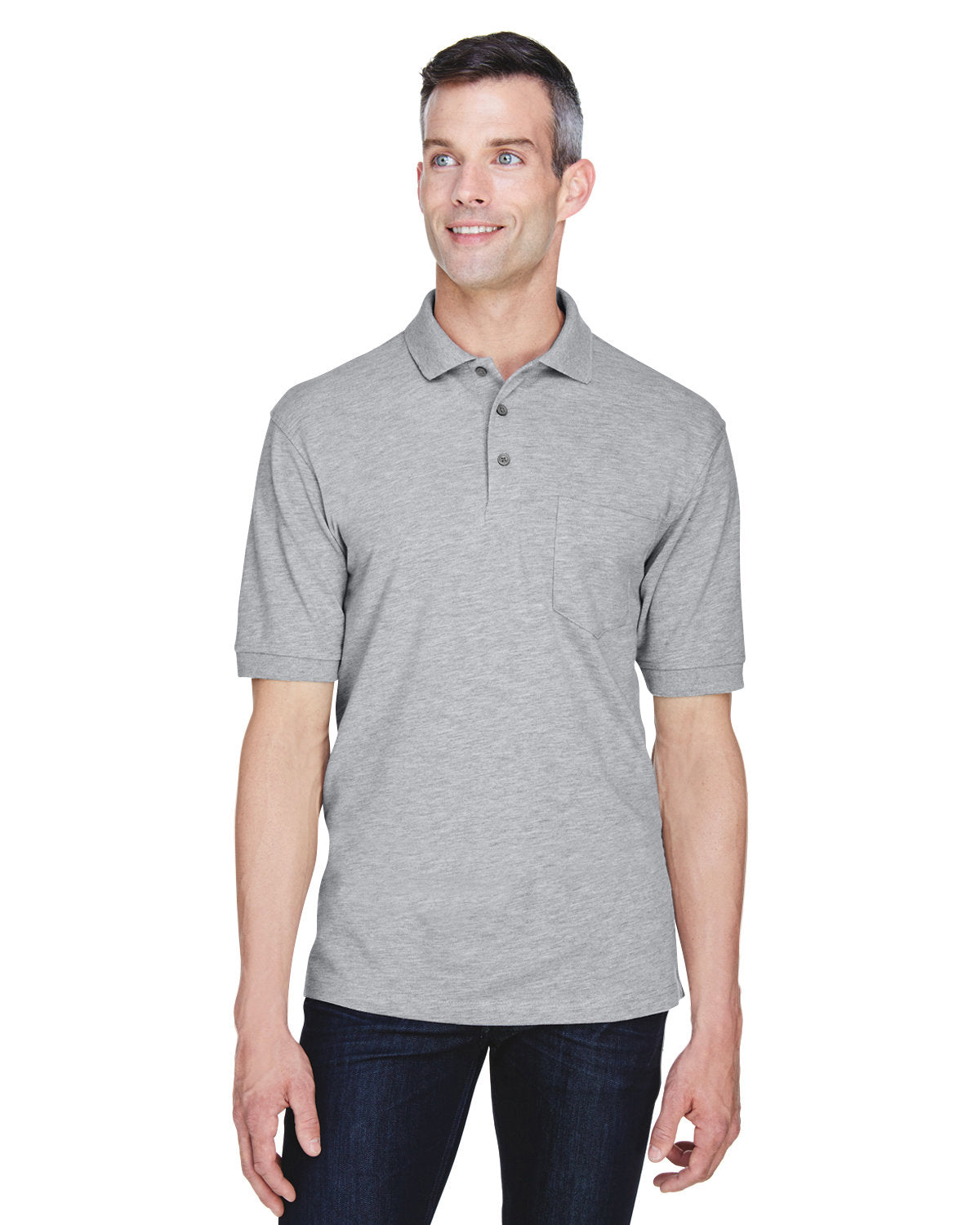 Harriton Men's Easy Blend™ Polo with Pocket - Grey Heather