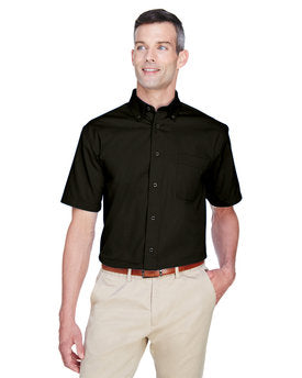 Harriton Men's Easy Blend™ Short-Sleeve Twill Shirt with Stain-Release - Black
