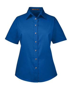 Harriton Ladies' Easy Blend™ Short-Sleeve Twill Shirt with Stain-Release - French Blue