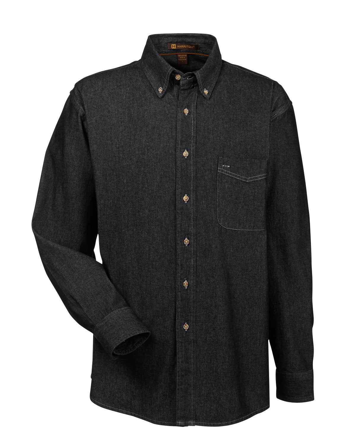 Harriton Men's Tall Long-Sleeve Denim Shirt - Washed Black