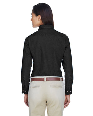 Harriton Ladies' Long-Sleeve Denim Shirt - Back