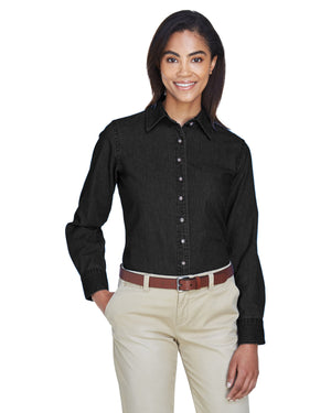 Harriton Ladies' Long-Sleeve Denim Shirt - Front