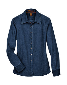 Harriton Ladies' Long-Sleeve Denim Shirt - Dark Denim