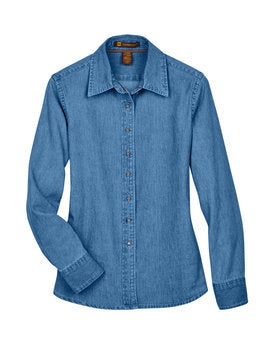 Harriton Ladies' Long-Sleeve Denim Shirt - Light Denim