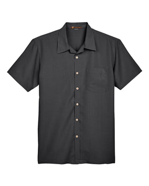 Harriton Men's Barbados Textured Camp Shirt - Black