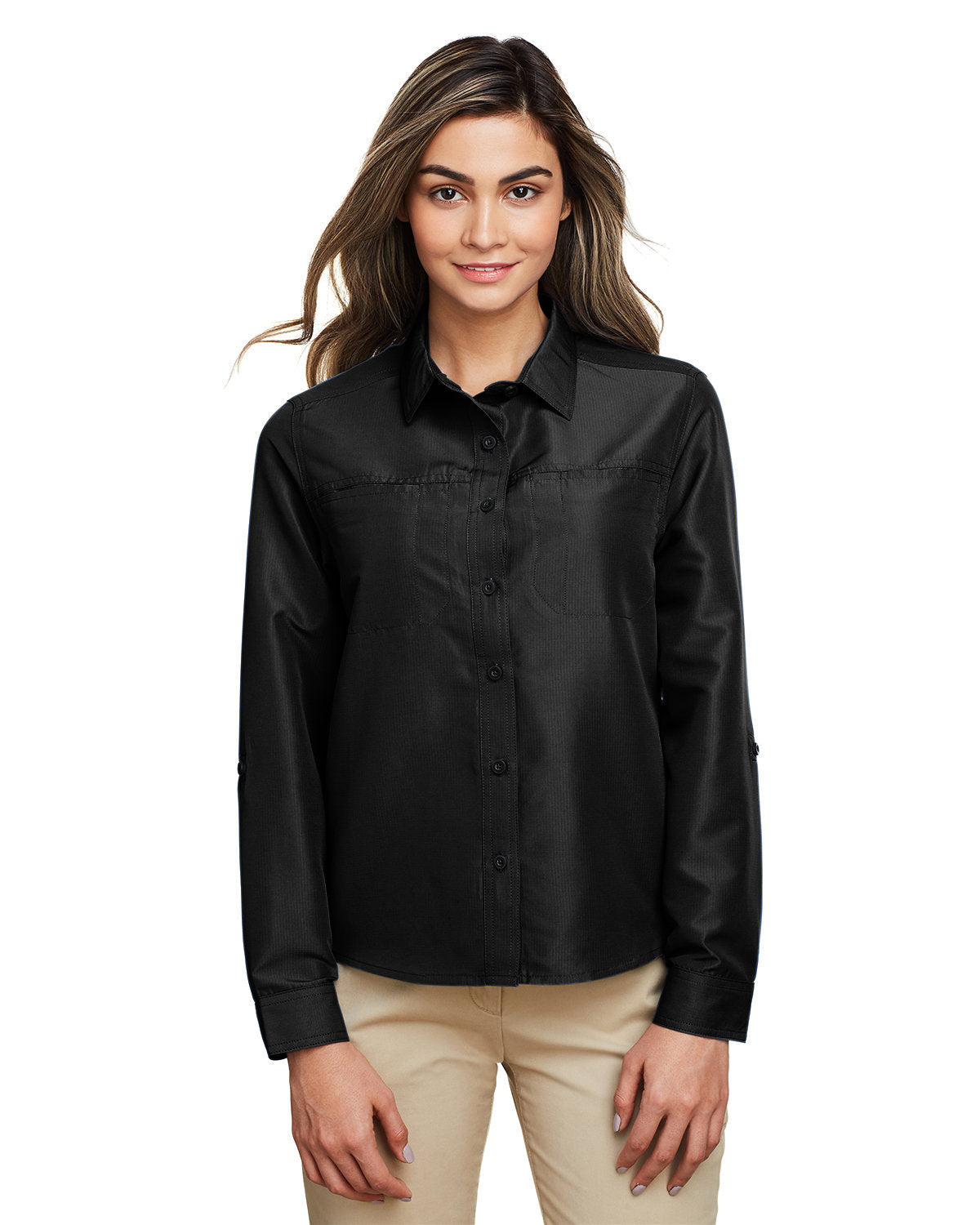 Harriton Ladies' Key West Long-Sleeve Performance Staff Shirt - Black