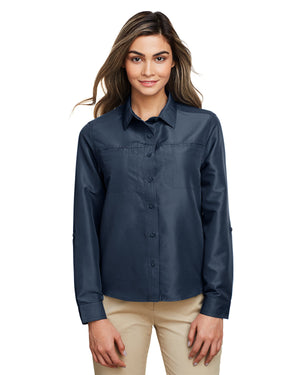 Harriton Ladies' Key West Long-Sleeve Performance Staff Shirt - Navy