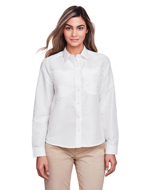 Harriton Ladies' Key West Long-Sleeve Performance Staff Shirt - White