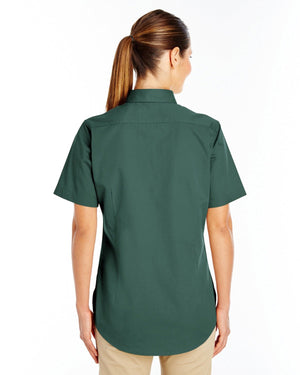 Harriton Ladies' Foundation Cotton Short-Sleeve Twill Shirt with Teflon™ - Back
