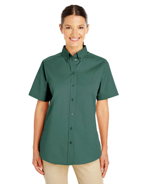 Harriton Ladies' Foundation Cotton Short-Sleeve Twill Shirt with Teflon™ - Front