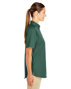 Harriton Ladies' Foundation Cotton Short-Sleeve Twill Shirt with Teflon™ - Side