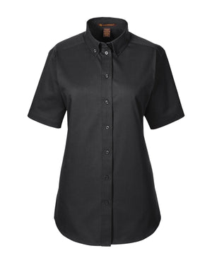 Harriton Ladies' Foundation Cotton Short-Sleeve Twill Shirt with Teflon™ - Black