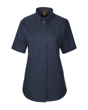 Harriton Ladies' Foundation Cotton Short-Sleeve Twill Shirt with Teflon™ - Dark Navy
