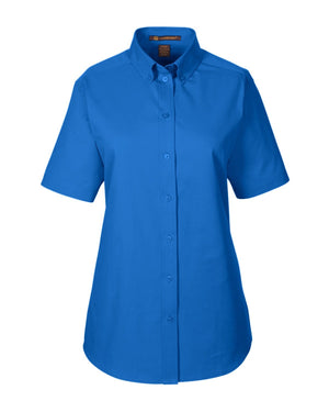 Harriton Ladies' Foundation Cotton Short-Sleeve Twill Shirt with Teflon™ - French Blue