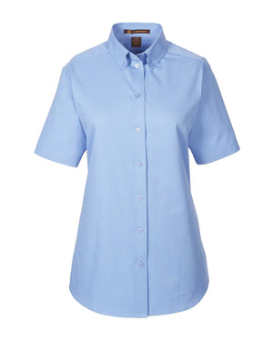 Harriton Ladies' Foundation Cotton Short-Sleeve Twill Shirt with Teflon™ - Industry Blue