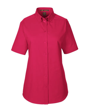 Harriton Ladies' Foundation Cotton Short-Sleeve Twill Shirt with Teflon™ - Red