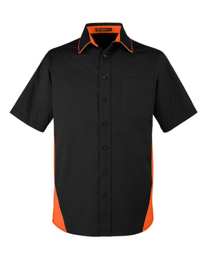 Harriton Men's Flash IL Colorblock Short Sleeve Shirt - Black/ Team Orange